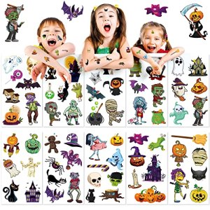 PERCEA Halloween Temporary Tattoo, 10 Sheets Children's Temporary Tattoo Stickers, Waterproof, 68 Designs