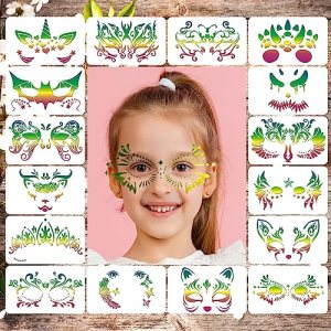 Face Paint Stencils for Kids and Adults, Halloween Christmas Party, Reusable, Eco-friendly (16 pcs)