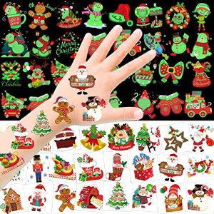 Christmas Temporary Tattoos for Kids, Santa Claus, Glow in the Dark, Christmas Party Favor