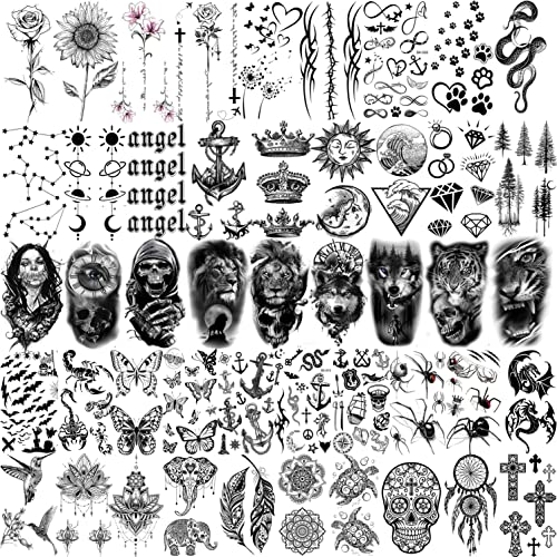 59 Sheets Sexy 3D Rose Flower Temporary Tattoos For Women Girls Arm Neck Snake Floral Sunflower Leaf Peony Adult Black Realistic - Image 3