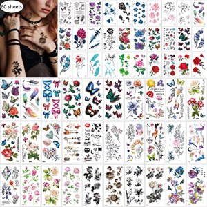 Waterproof Butterfly Flower Temporary Tattoos Stickers for Women, Multiple Designs, Lasting