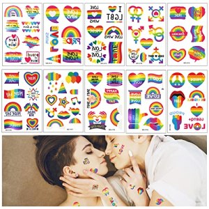 Pride Stickers LGBTQ Rainbow Waterproof Tattoo 80 Pcs 10 Sheets Lesbian Gay Stuff