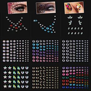 9 Sheets Eye Body Face Gems Rhinestone Rave Festival Self Adhesive Crystals Stickers