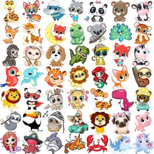 Yezunir 50 PCS 3D Cute Animals Temporary Tattoos For Kids Girls Boys, Cartoon Animals Lion Dog Cat ZOO Fake Tattoo Sticker Children Toddler Birthday Gifts