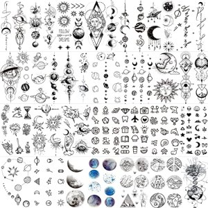 28 Sheets Outer Space Temporary Tattoos For Kids Women Men, 3D Fake Realistic Star Sun Moon Tattoo Stickers Boys Girls, 3.9x2.3 Inch (Pack of 8)