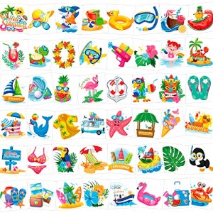 Summer Beach Pool Temporary Tattoos 48pcs Parrot Cocktail Flamingo Stickers Kids