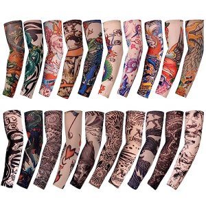 HOVEOX 20Pcs Temporary Tattoo Arm Sleeves Sunscreen Sleeves Large Variety Animal Plant Halloween