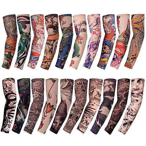 HOVEOX 20Pcs Temporary Tattoo Arm Sleeves Sunscreen Sleeves Large Variety Animal Plant Halloween