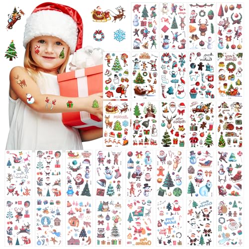 Christmas Temporary Tattoos Kids Party Favors Santa Snowman Cartoon Animal