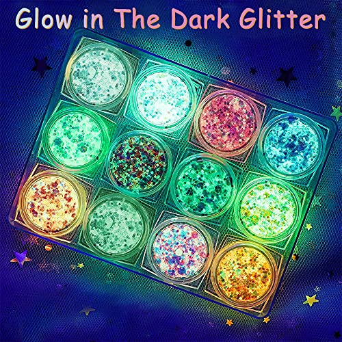 Glitter Gel Makeup, Iridescent Glitter Set 12 Colours, Glitter Powder Kit, Face Nails Eyes Lips Hair Body - Image 2