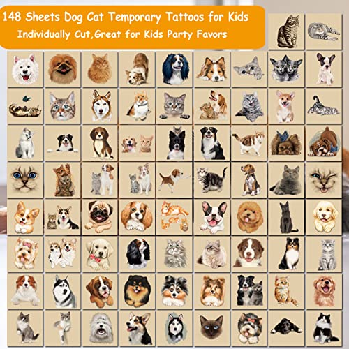 CHARLENT 148 PCS Dog Cat Temporary Tattoos for Kids - 3D Individual Puppy Kitten Tattoos for Boys Girls Animals Birthday Party Favors - Image 2