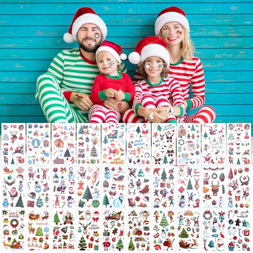 Christmas Temporary Tattoos Kids Party Favors Santa Snowman Cartoon Animal - Image 4