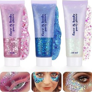 3Pcs Body Glitter Gel - 50ml, Mermaid Sequins, Festival Party Makeup Decoration