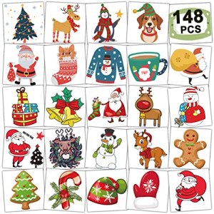 CHARLENT 148 PCS Christmas Temporary Tattoos for Kids Xmas Individual Tattoos Stocking Stuffer