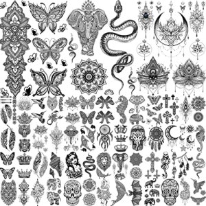 Shegazzi 58 Sheets Black Henna Temporary Tattoos For Women