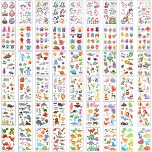 KLEBREIS 60 Sheets Temporary Tattoos for Kids, Waterproof Cute Kids Tattoos Stickers, Dinosaur Animal Unicorn