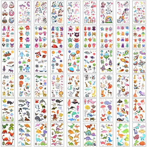 KLEBREIS 60 Sheets Temporary Tattoos for Kids, Waterproof Cute Kids Tattoos Stickers, Dinosaur Animal Unicorn