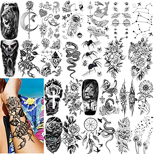 3D Snake Flower Temporary Tattoos For Women Girls Neck Arm, Realistic Floral Fake Stickers Thigh, Waterproof Transfer Tatoo Adults Rose Sunflower Butterfly VANTATY - Image 4