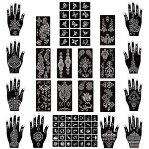 XMASIR 22 Sheets Henna Tattoo Stencil Kit - 50Pcs Glitter Airbrush Tattoo Sticker