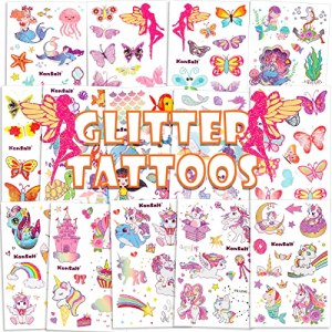 Glitter Temporary Tattoo for Girls, 120+PCS Unicorn Butterfly Mermaid Fairy Tattoo Stickers