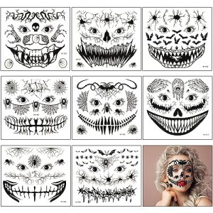 Halloween Face Tattoos Glow in the Dark Stickers 8 Sheets Masquerade Mask Face Tattoo