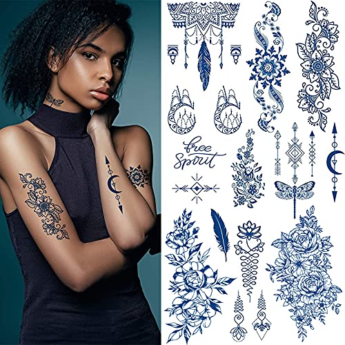 Aresvns Classic Flower Style Premium Temporary Tattoos 4 Sheets Waterproof and Long-Lasting