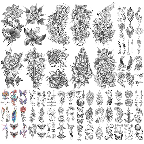 Temporary Tattoo Stickers Sunflower Rose Bird Butterfly Ghost Lion