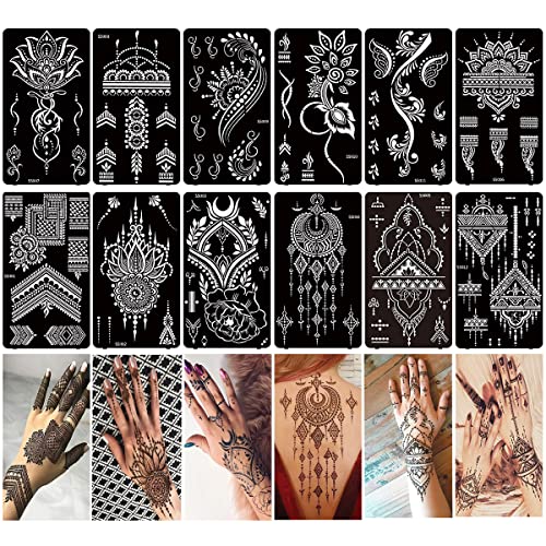 PPVWEY 12 Sheets Tattoo Stencils Kit Reusable Arabian Indian Stickers for Face Body Paint DIY(12P-2) - Image 4
