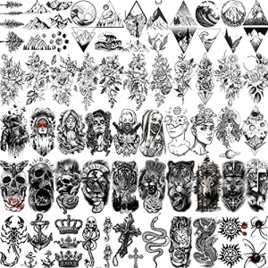 Shegazzi 52 Sheets Black Skull Rose Temporary Tattoos Arm Neck Tatoos Waterproof