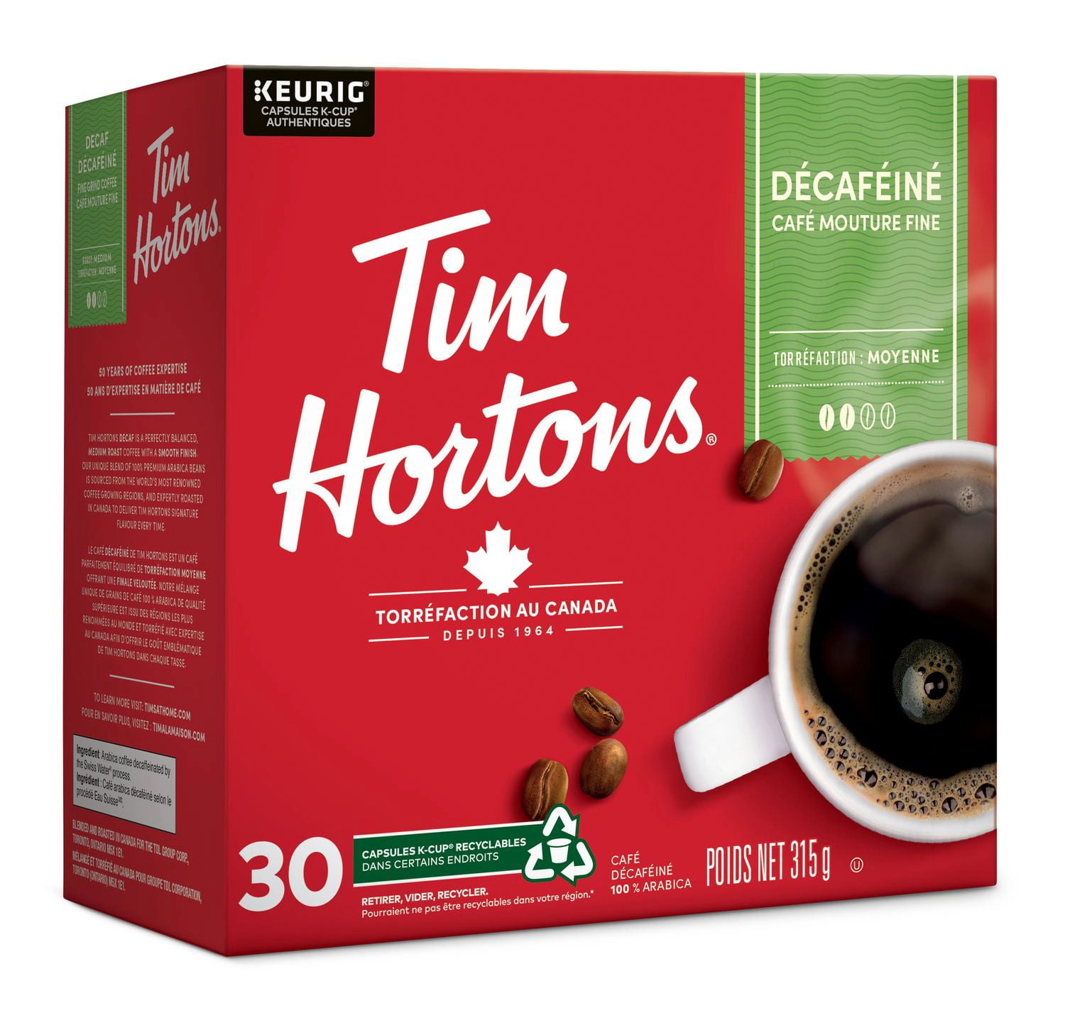 Tim Hortons Decaf Light Medium Roast Decaffeinated Coffee 315g - Image 2