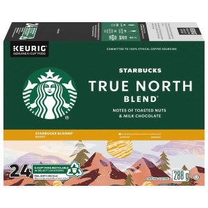 Starbucks True North Blend Blonde Roast Ground Coffee K-Cup Pods 24 ct Box