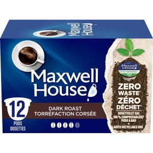 Maxwell House Dark Roast Coffee 100% Compostable Pods, 12 Pods 117g