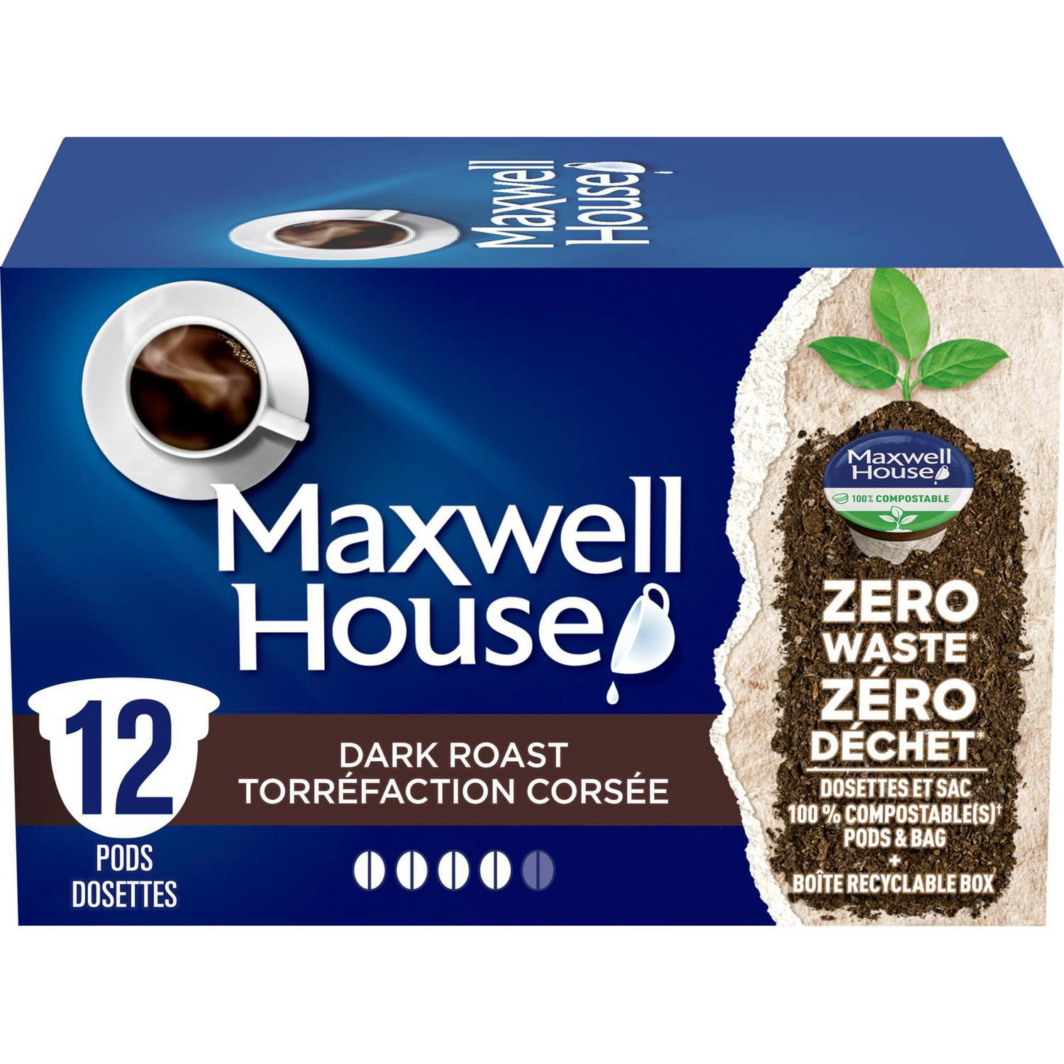 Maxwell House Dark Roast Coffee 100% Compostable Pods, 12 Pods 117g