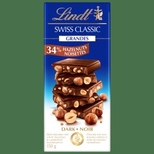 Lindt Swiss Classic Grandes Hazelnut Dark Chocolate Bar, 150g