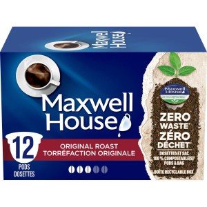 Maxwell House Original Roast Coffee 100% Compostable K Cup Coffee Pods, 12 Pods 114g