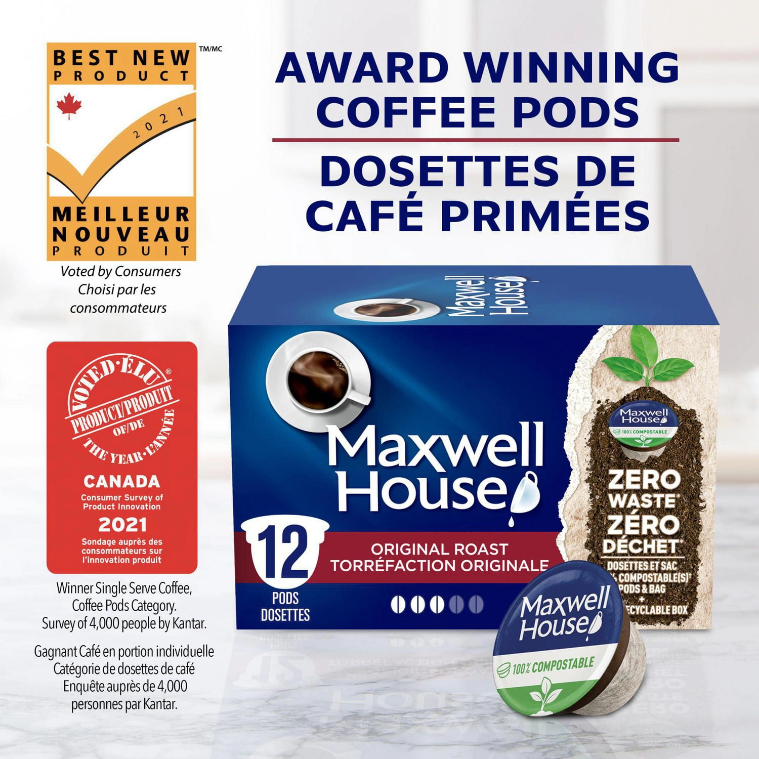 Maxwell House Original Roast Coffee 100% Compostable K Cup Coffee Pods, 12 Pods 114g - Image 3