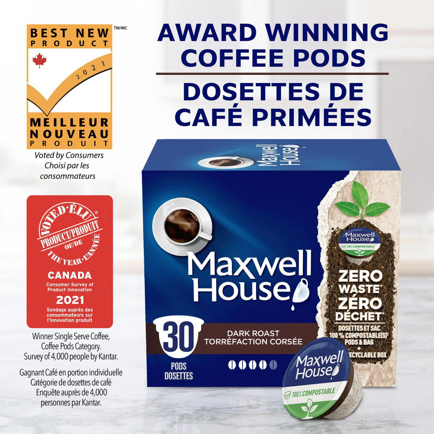 Maxwell House Dark Roast Coffee 100% Compostable K Cup Coffee Pods, 30 Pods 292g - Image 4