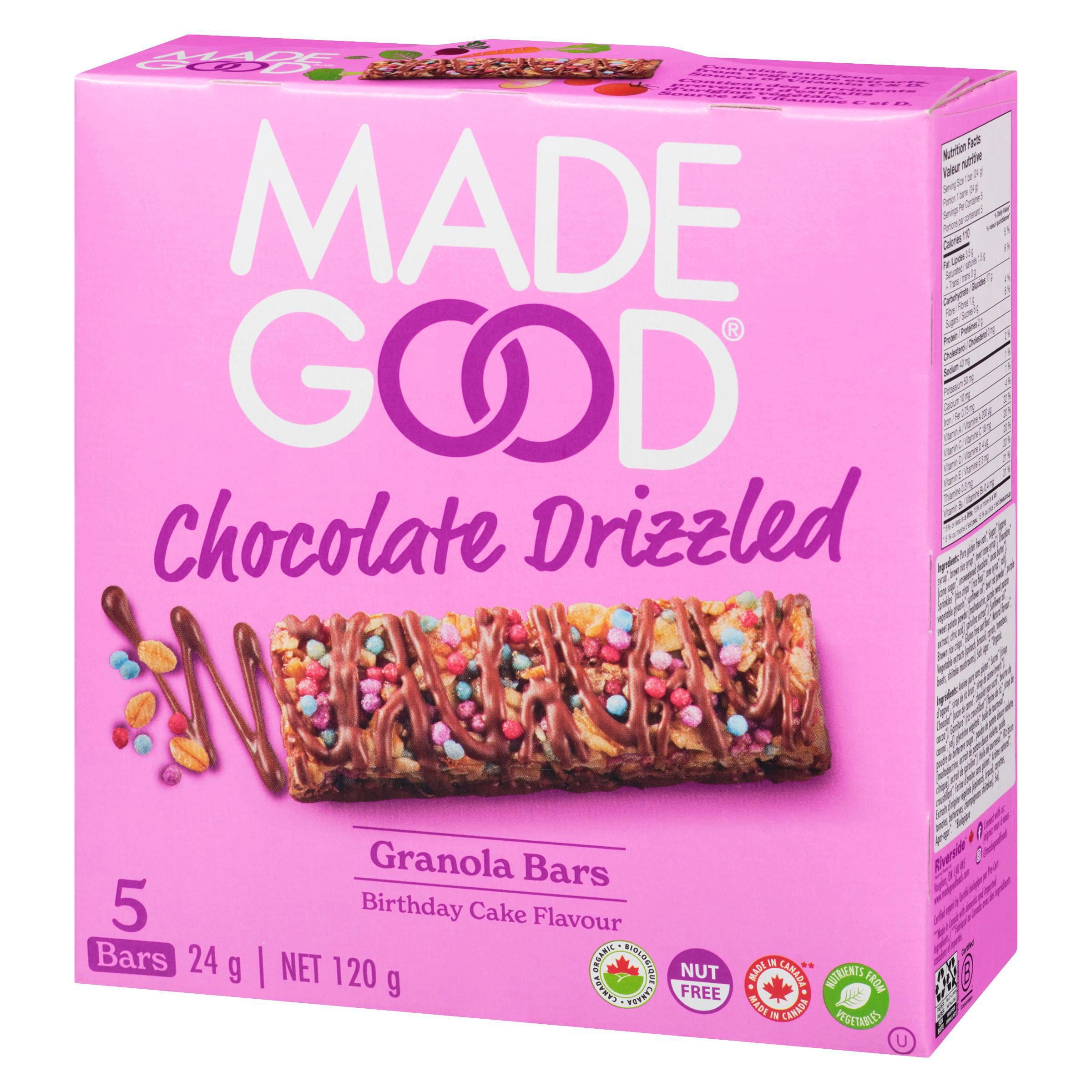 MadeGood Birthday Cake Chocolate Drizzled Granola Bars 5pk 120g - Image 7
