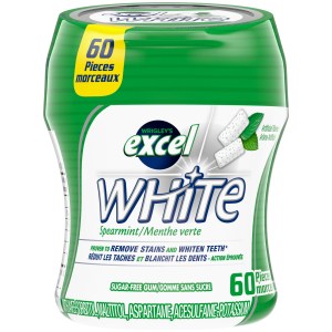 Excel White Spearmint Teeth Whitening Sugar-Free Chewing Gum, 60 Pieces, 1 Bottle 84g