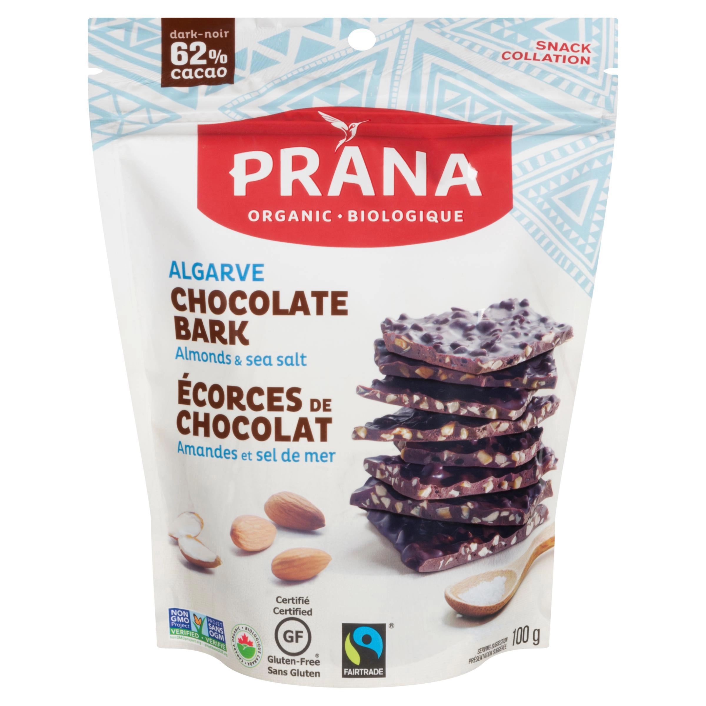 Prana Organic Algarve Almonds and Sea Salt 62% Chocolate Bark 100g - Image 2