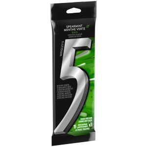 5 Gum Spearmint-Rain Flavoured Sugar Free Chewing Gum, 15 Sticks, 3 Packs