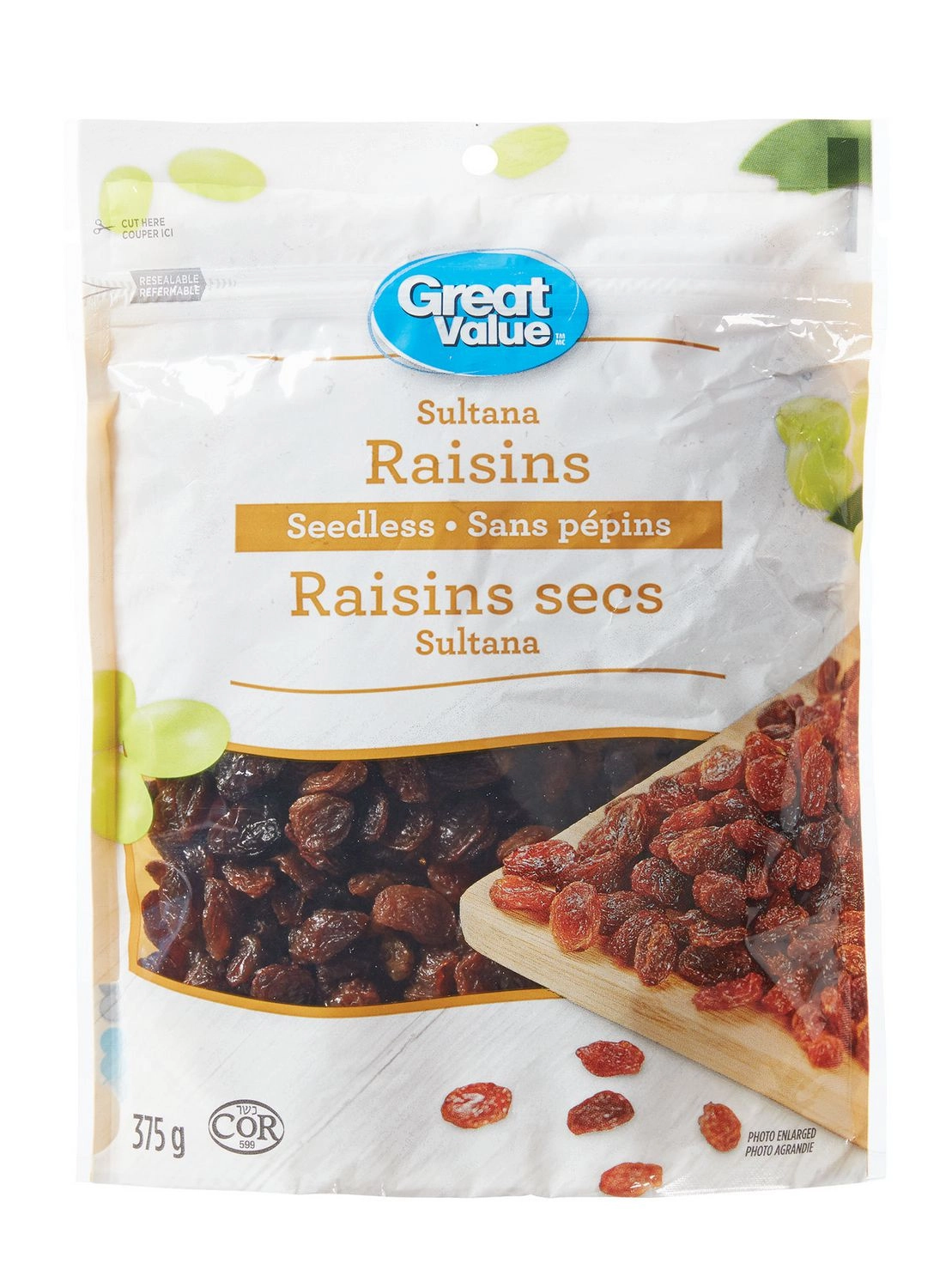 Great Value Seedless Sultana Raisins 375g