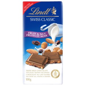 Lindt Swiss Classic Fruit & Nut Milk Chocolate Bar, 100g