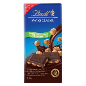 Lindt Swiss Classic Hazelnut Dark Chocolate Bar, 100g