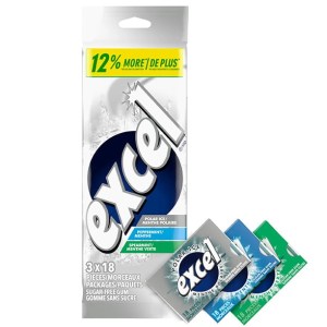 Excel Variety Mint Flavoured Sugar Free Chewing Gum, 3 Packs, 18 Pieces