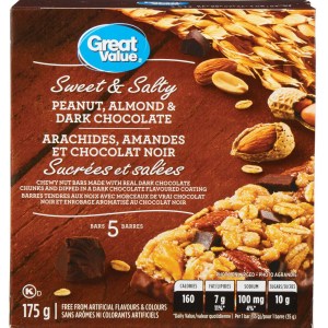 Great Value Sweet & Salty Peanut, Almond & Dark Chocolate Bars 175g