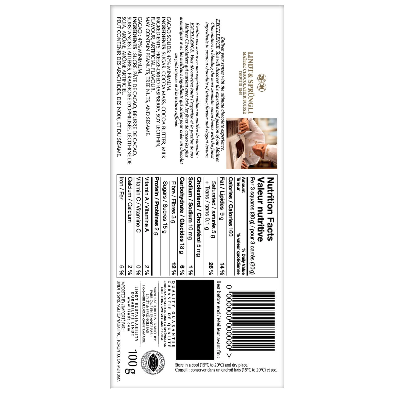 Lindt Excellence Raspberry Dark Chocolate Bar, 100g - Image 4