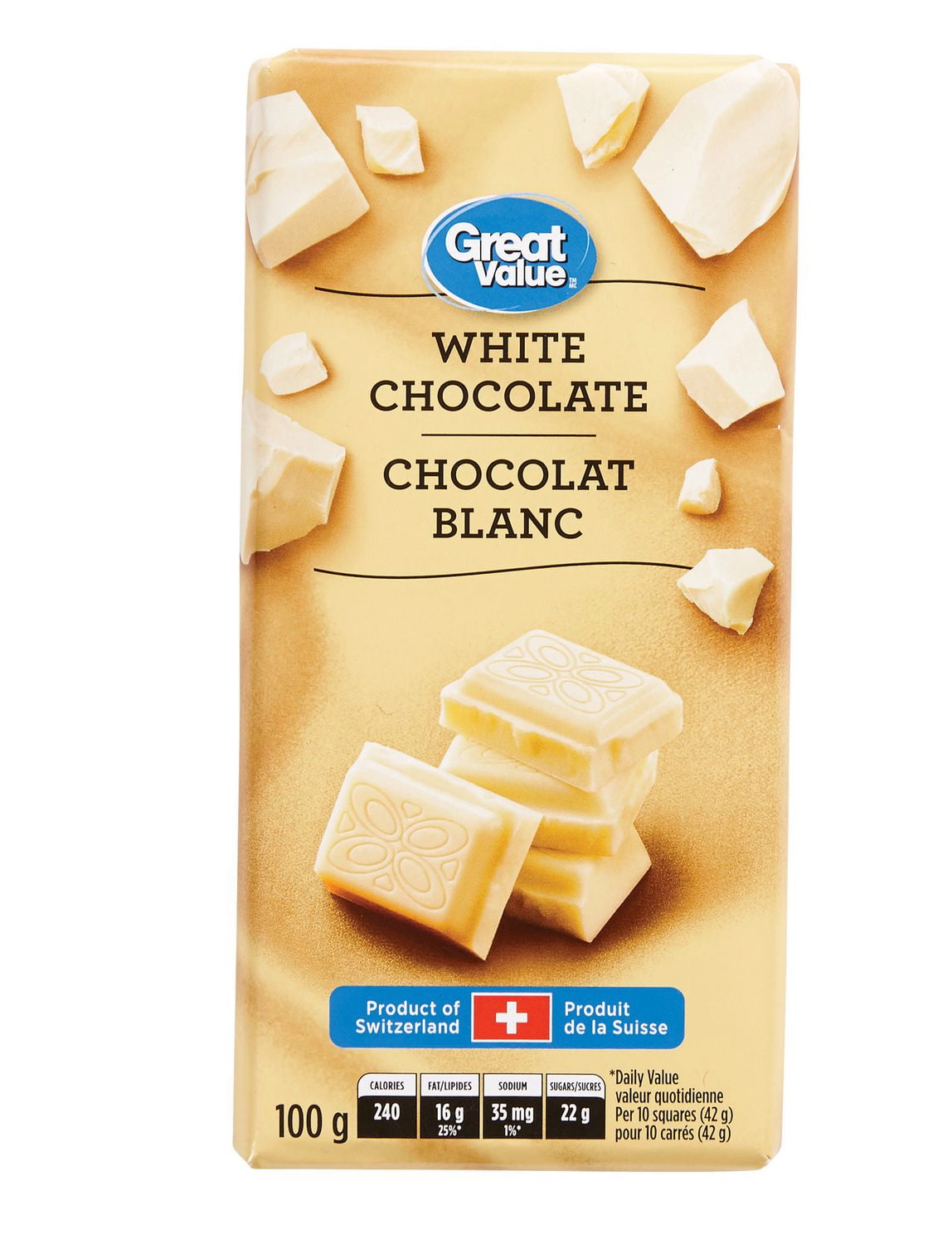 Great Value White Chocolate Bar - Imported from Switzerland - 100g