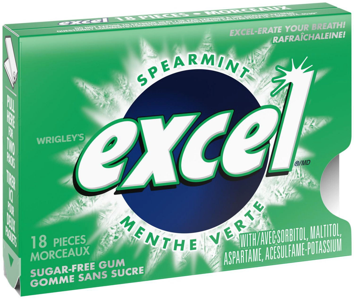 Excel Spearmint Flavoured Sugar-Free Chewing Gum, 18 Pieces, 3 Packs 76g - Image 2