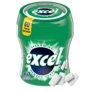 Excel Spearmint Flavoured Sugar-Free Chewing Gum, 60 Pieces, 1 Bottle 84g
